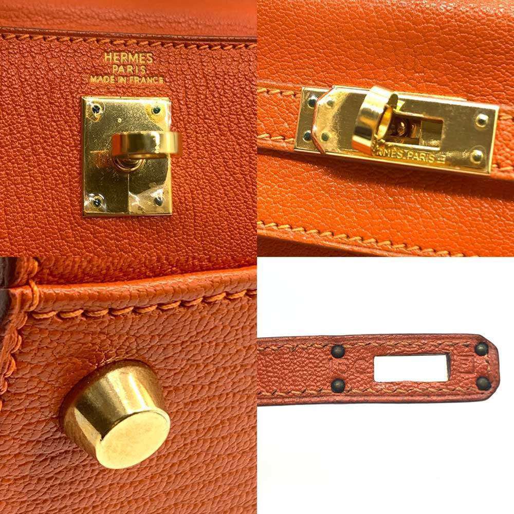 Hermes Kelly 25 Chevre Orange F Stamped Outside Stitching Hand Bag Shoulder S... - Picture 5 of 8